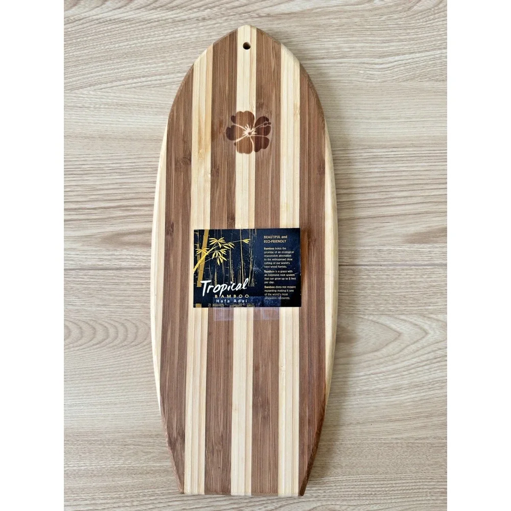 Tropical Bamboo Hafa Adai Surfboard Cutting Board Hibiscus Coastal Kitchen Decor